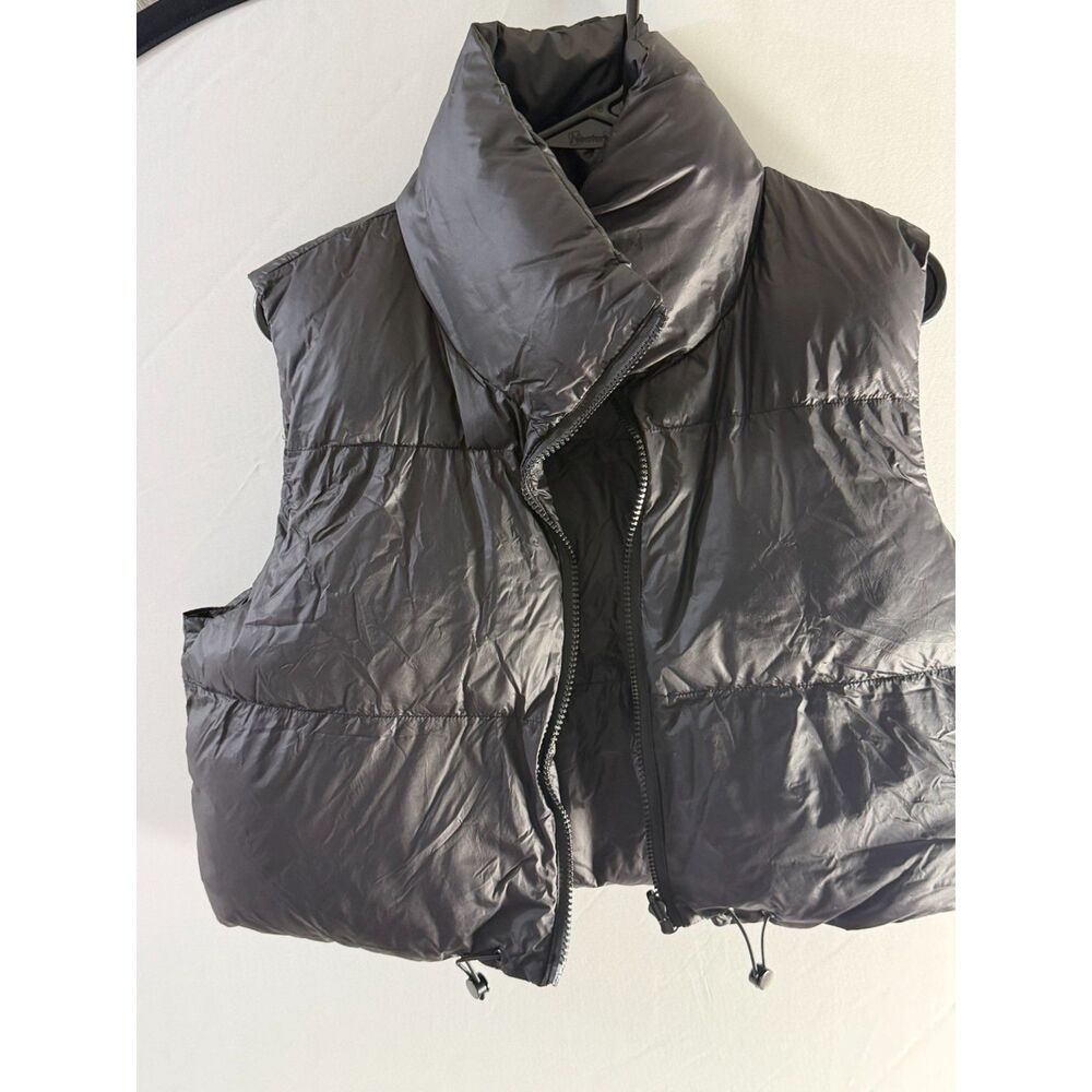 Automet Women’s Small Black Cropped Puffer Vest Y2K Oversized Collar